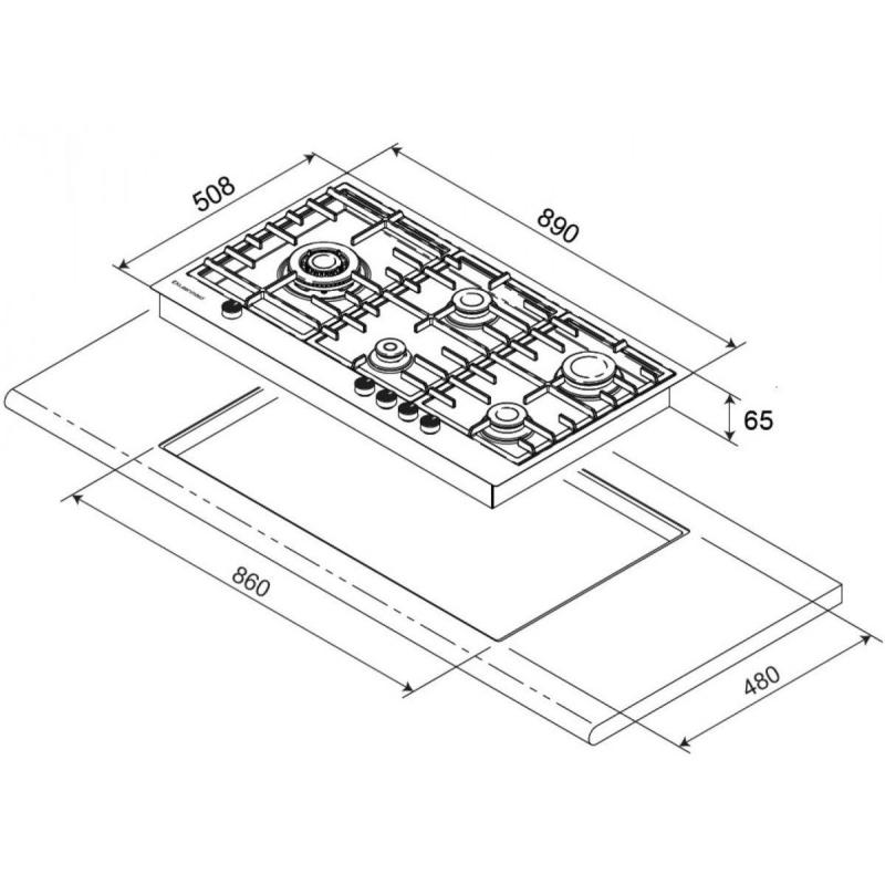 Kleenmaid Gas Cooktop 90cm 5 Burner Ss With Wok Burner GCT9030