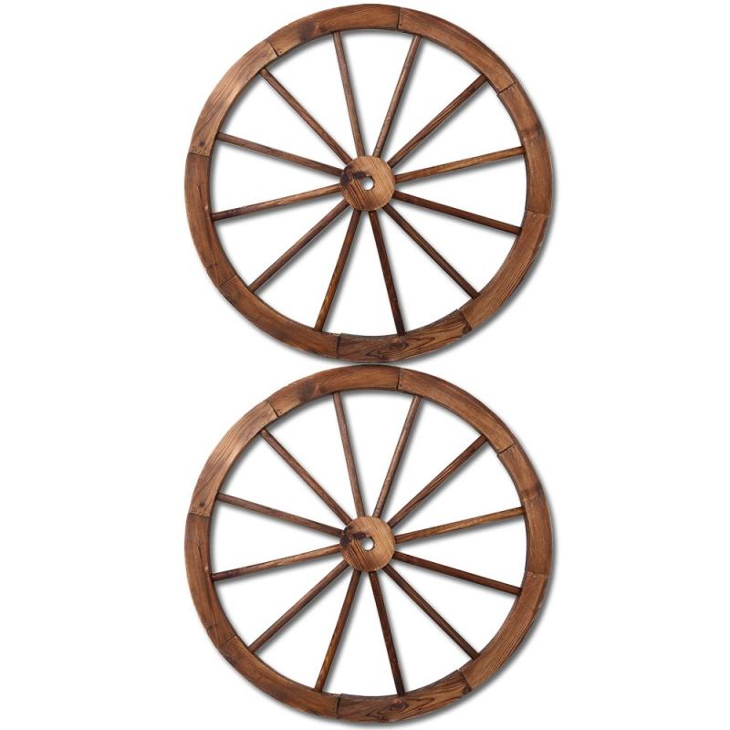 2x Decorative Garden Wooden Wagon Wheels