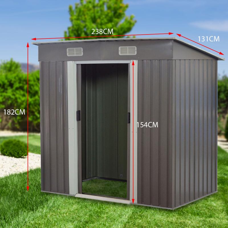4ft x 8ft Garden Shed Flat Roof Outdoor Storage Shelter Grey