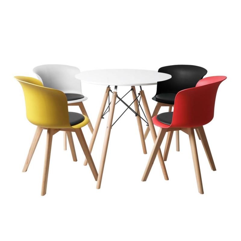 Office Table Chair Set 4 PU Leather Seat Dining Round Desk Type 5