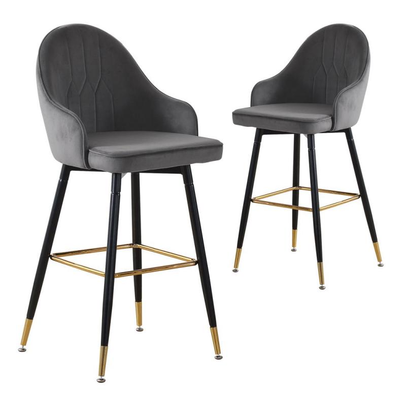 2x Bar Stools Stool Kitchen Chairs Swivel Velvet Barstools Grey