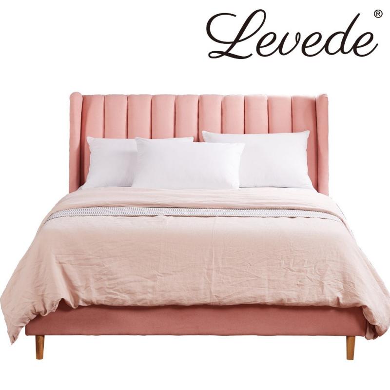 Bed Frame Velvet Base Bedhead Headboard Queen Wooden Platform Pink
