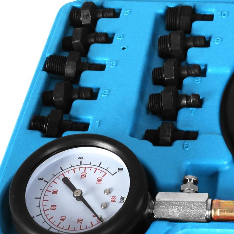 12pcs Engine Oil Pressure Test Tool Kit Gauge Automotive Blue