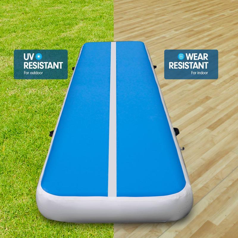 4m x 2m Air Track Gymnastics Mat Tumbling Exercise Blue White