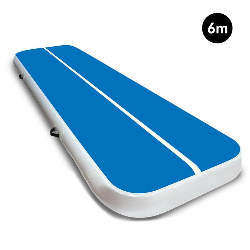 6m x 2m Air Track Gymnastics Mat Tumbling Exercise Blue White