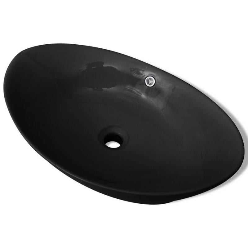Black Luxury Ceramic Basin Oval with Overflow 59 x 38.5 cm