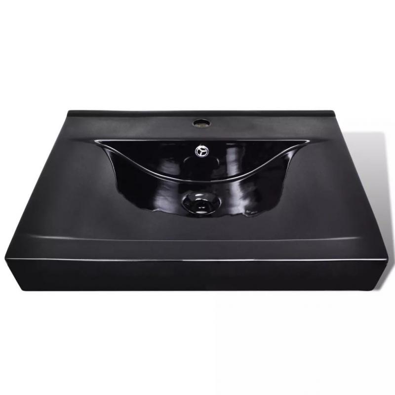 Rectangular Ceramic Basin Black with Faucet Hole 60x46cm