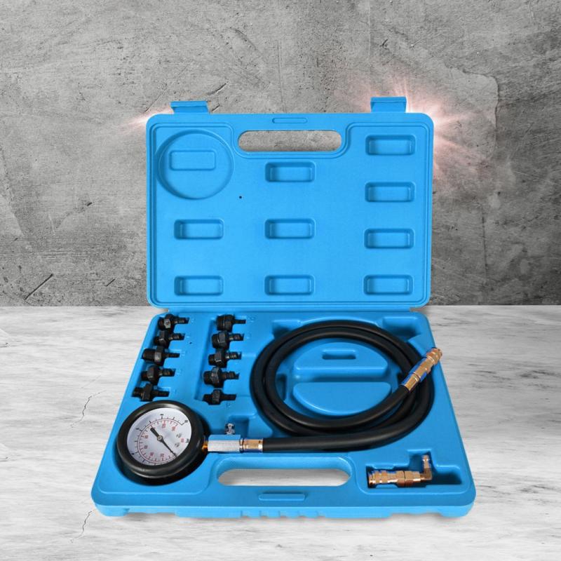 12pcs Engine Oil Pressure Test Tool Kit Gauge Automotive Blue