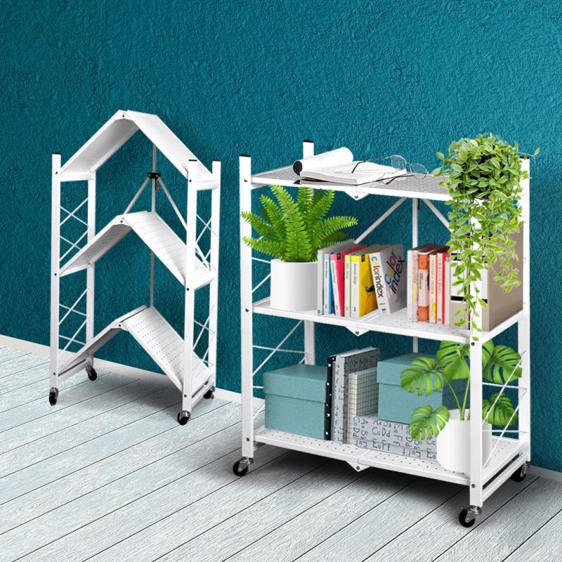 Foldable Storage Shelf Display Rack Bookshelf Bookcase Wheel