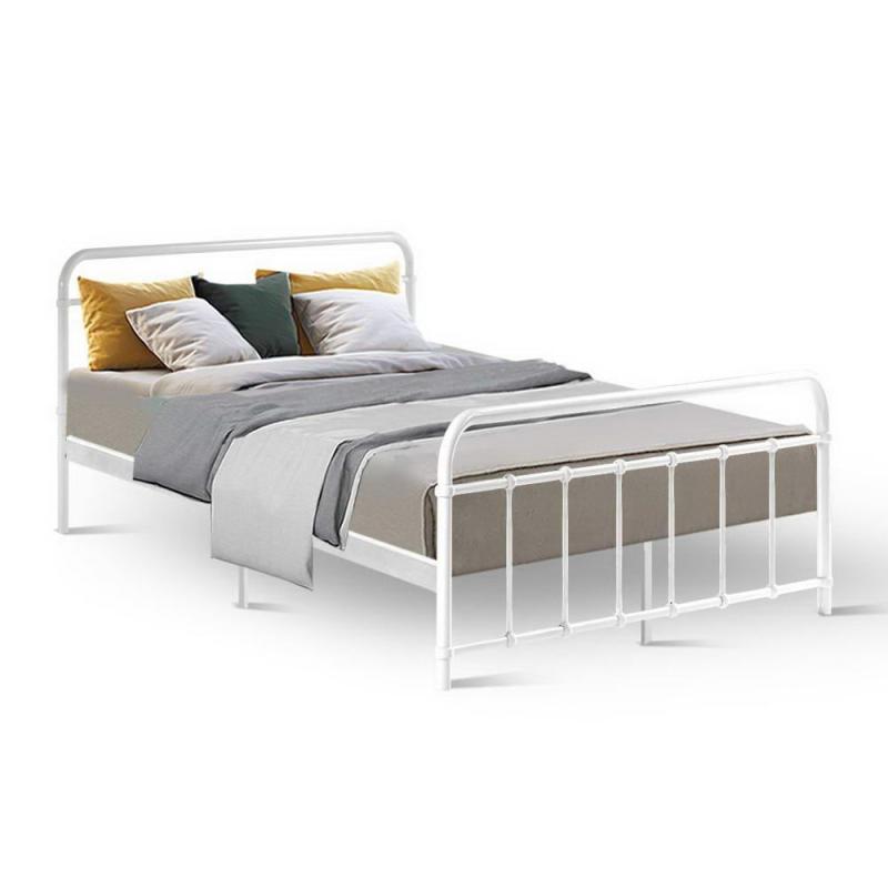 Metal Bed Frame Double Size Platform Foundation Base White