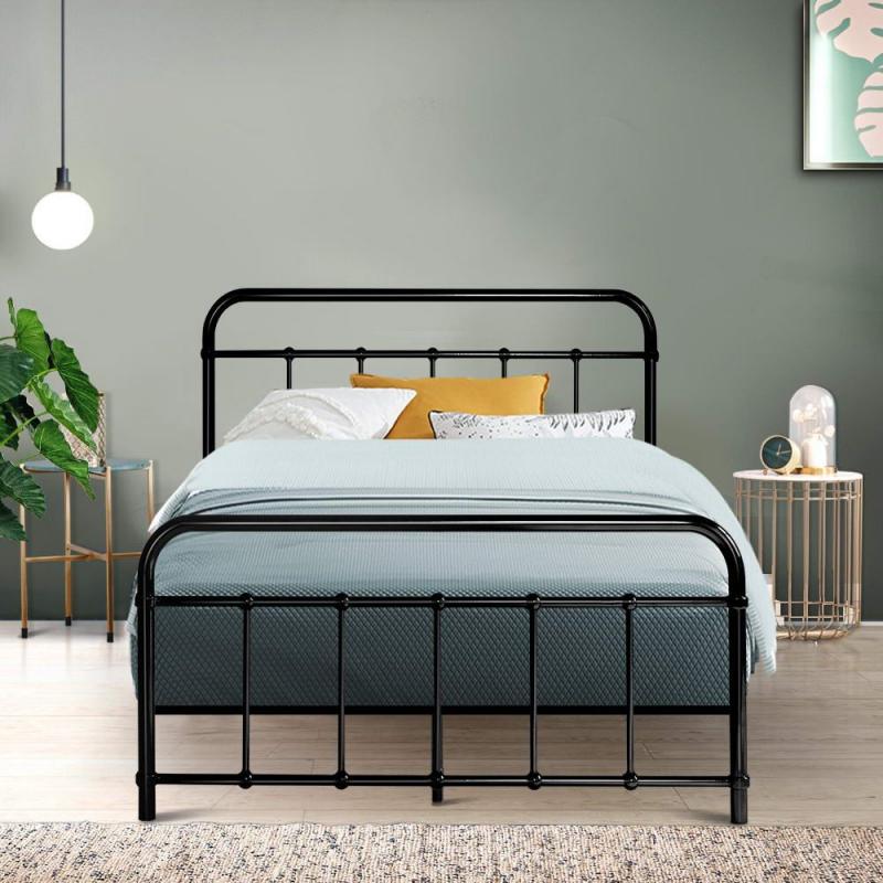 Metal Bed Frame King Single Size Platform Mattress Base Black