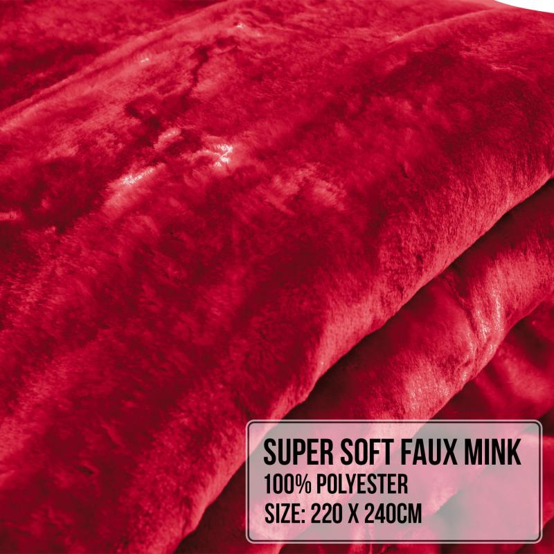 Laura Hill 600GSM DoubleSided Wine Red Queen Size Faux Fur Mink Blanket