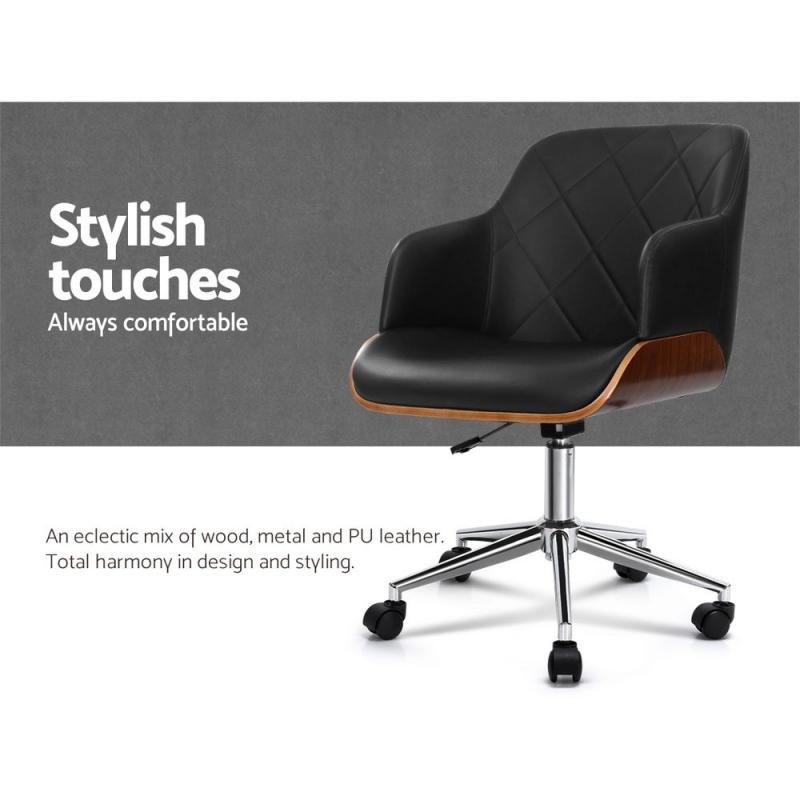artiss wooden and pu leather office desk chair