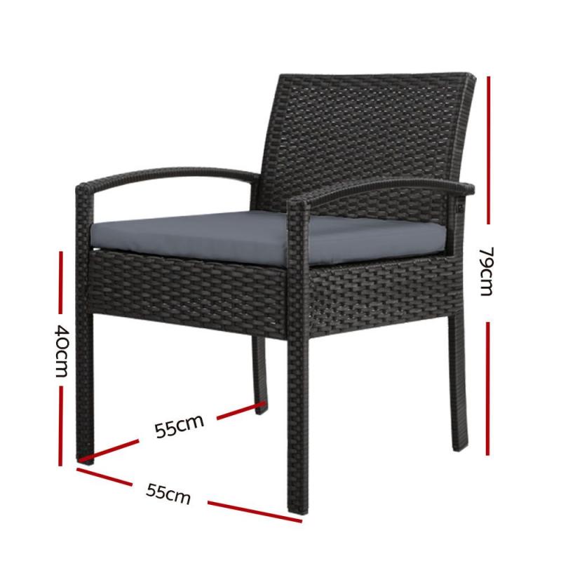 Outdoor Furniture Dining Chairs Wicker Cushion Black x2