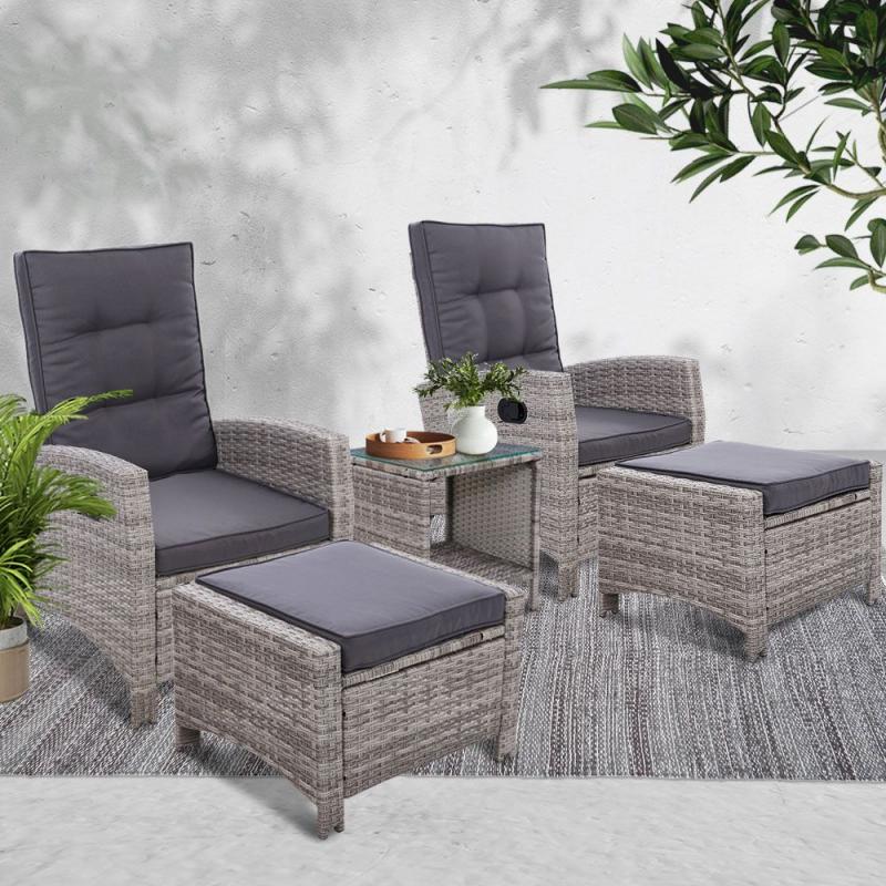 outdoor patio furniture recliner chairs table wicker lounge 5pc grey