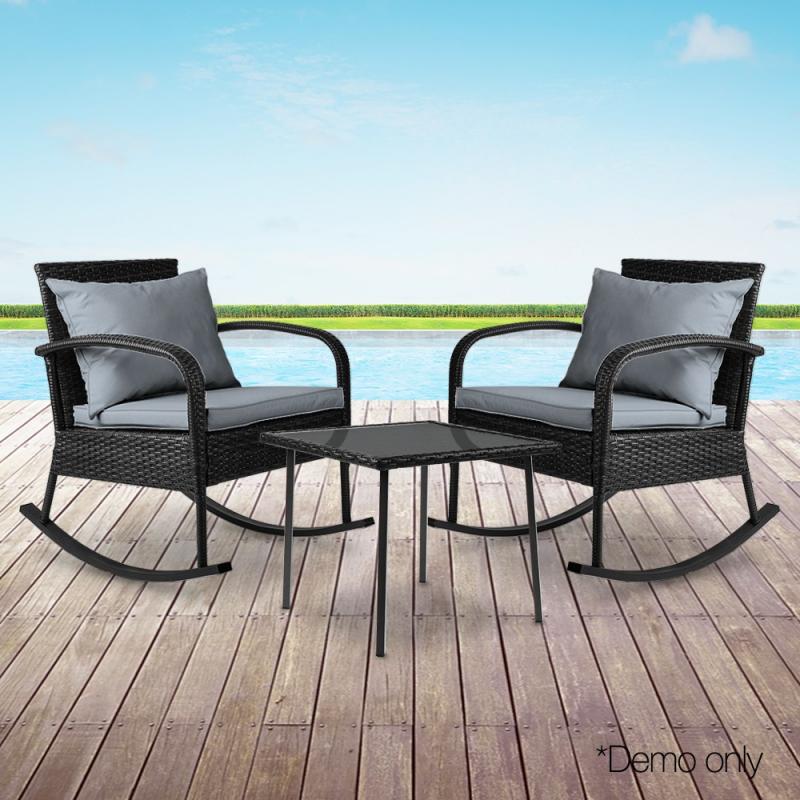 Gardeon 3 Piece Outdoor Rocking Set Black