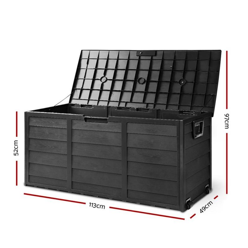 290L Outdoor Storage Box Lockable Weatherproof Garden Deck Shed BLACK