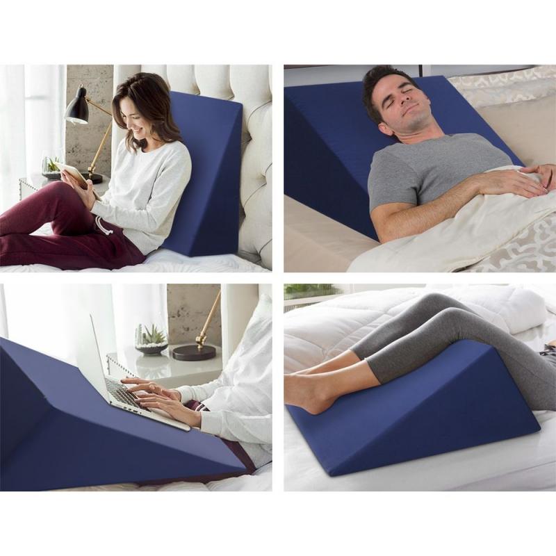 2x Memory Foam Wedge Pillow Neck Back Support with Cover Blue