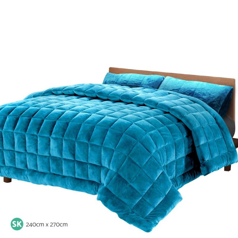 Bedding Faux Mink Quilt Comforter Weight Throw Blanket Teal Super King