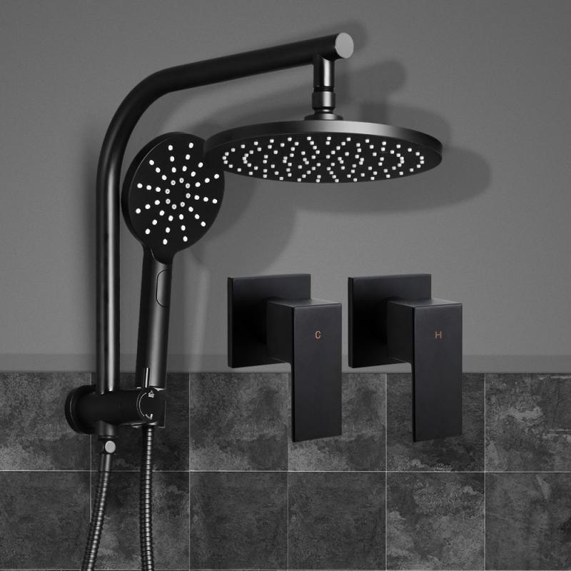 WELS 9 Rain Shower Head Taps Round Handheld High Pressure Wall Black