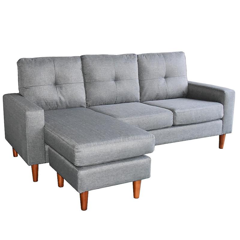 Juno Linen Corner Sofa with Chaise Lounge and Wooden Legs by Sarantino