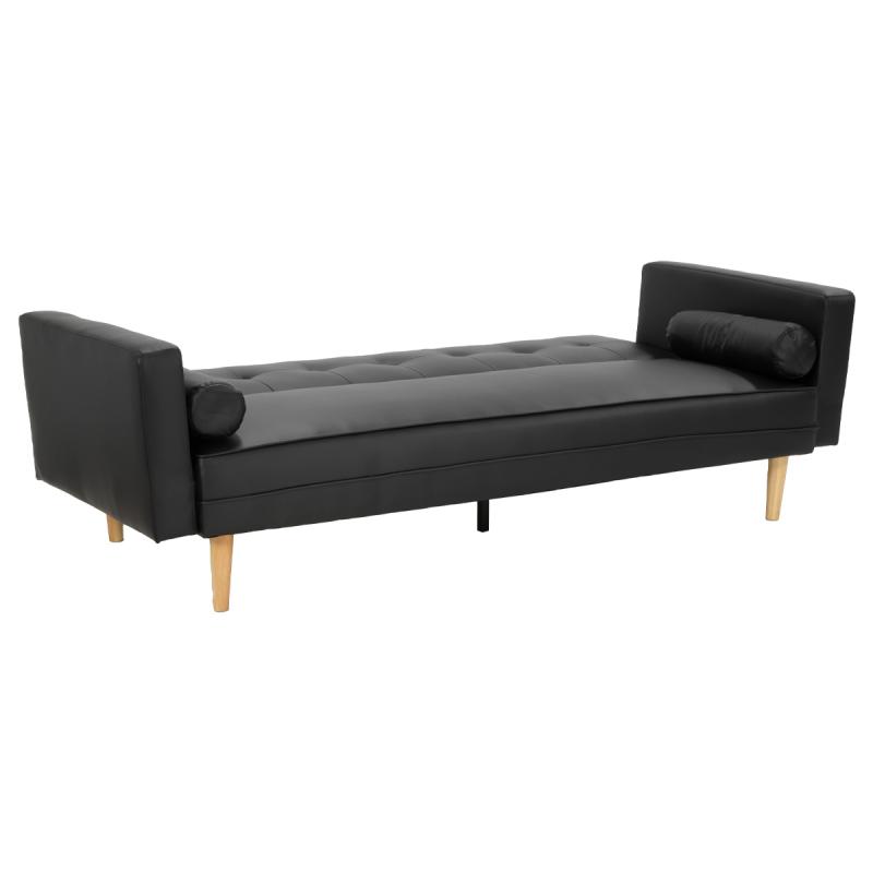 Aria 3Seater Faux Leather Sofa Bed with Bolsters by Sarantino Black