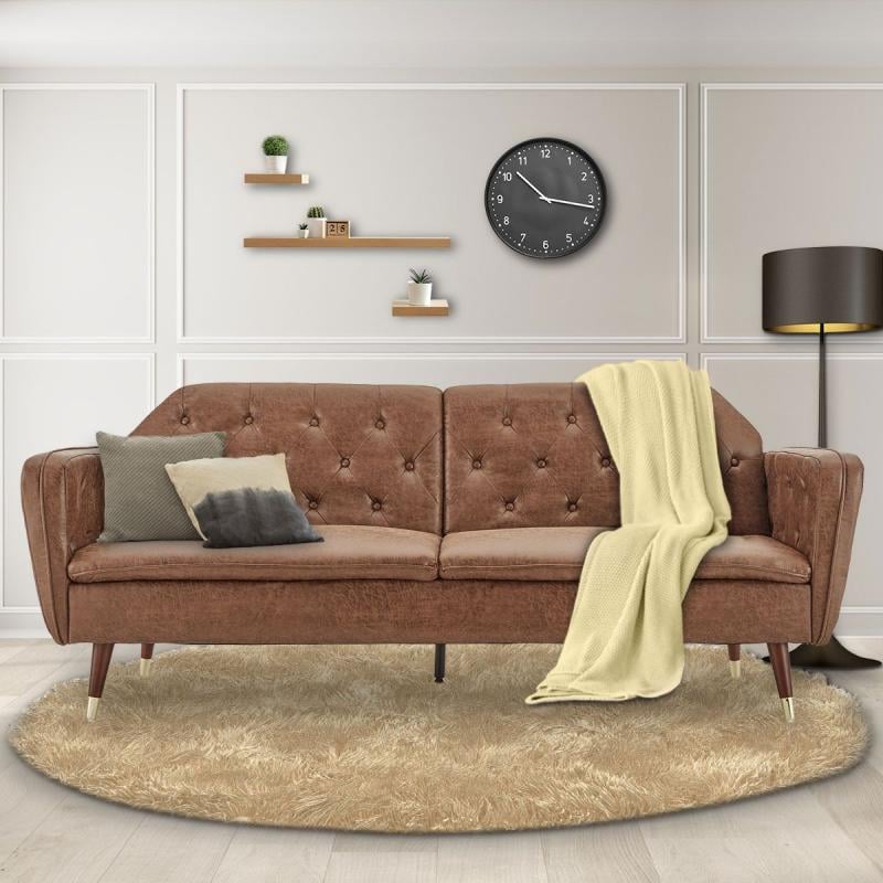 Beatrice ButtonTufted Faux Leather Sofa Bed by Sarantino Brown