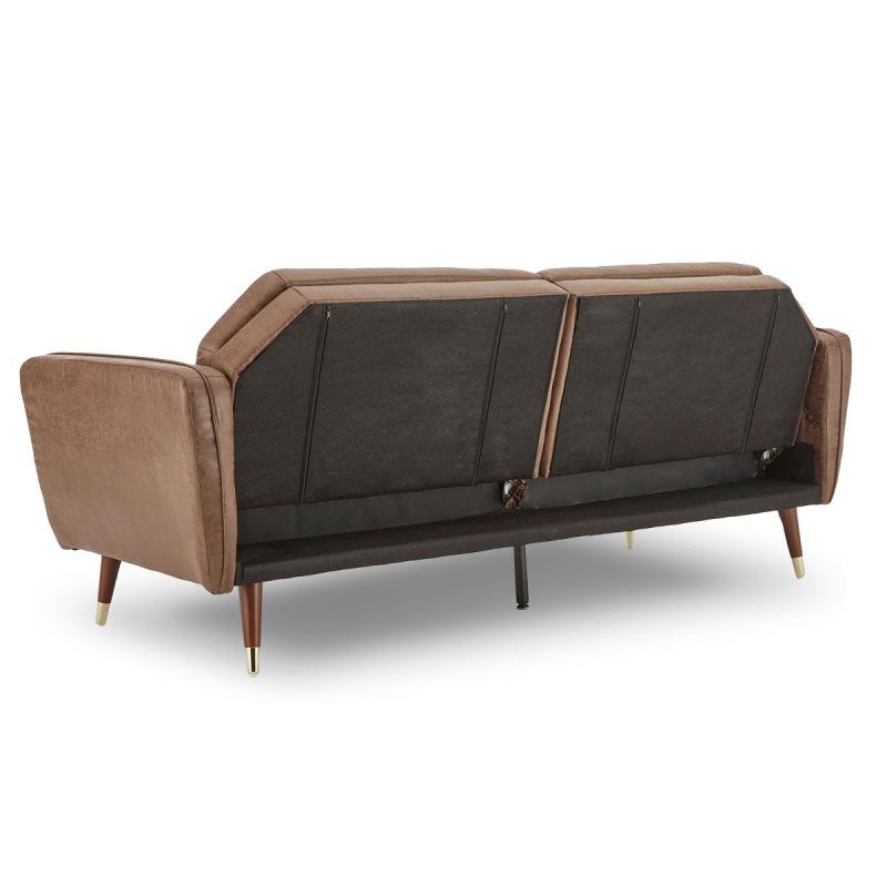 Beatrice ButtonTufted Faux Leather Sofa Bed by Sarantino Brown