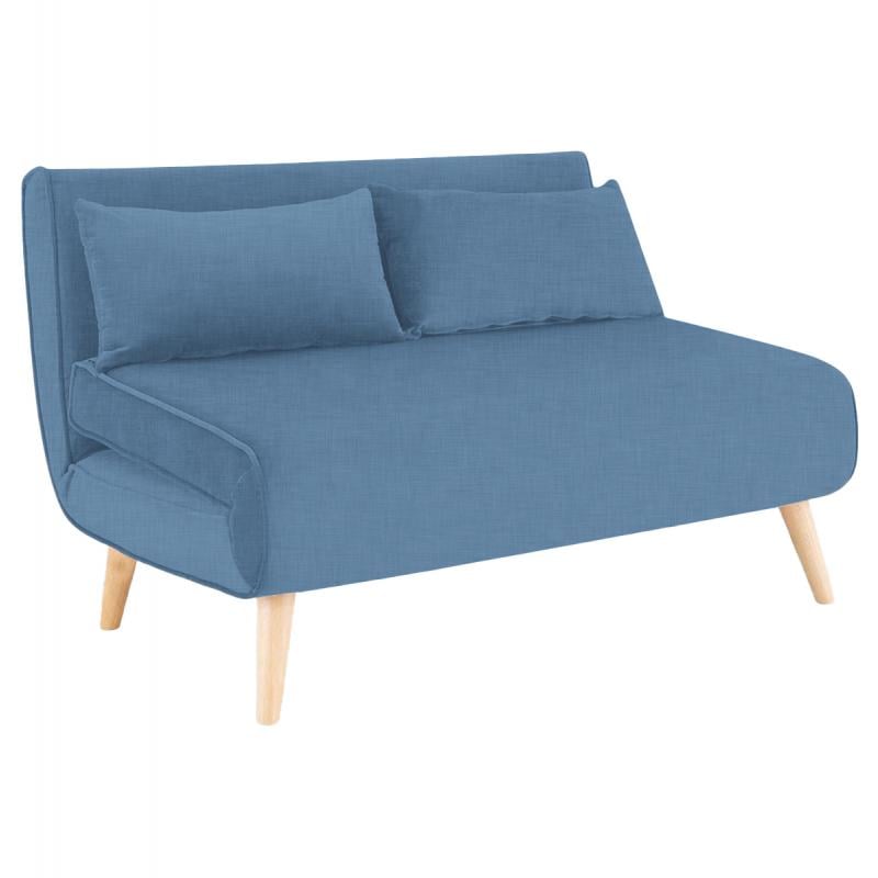 Sofia Faux Linen Loveseat Sofa Bed by Sarantino Blue