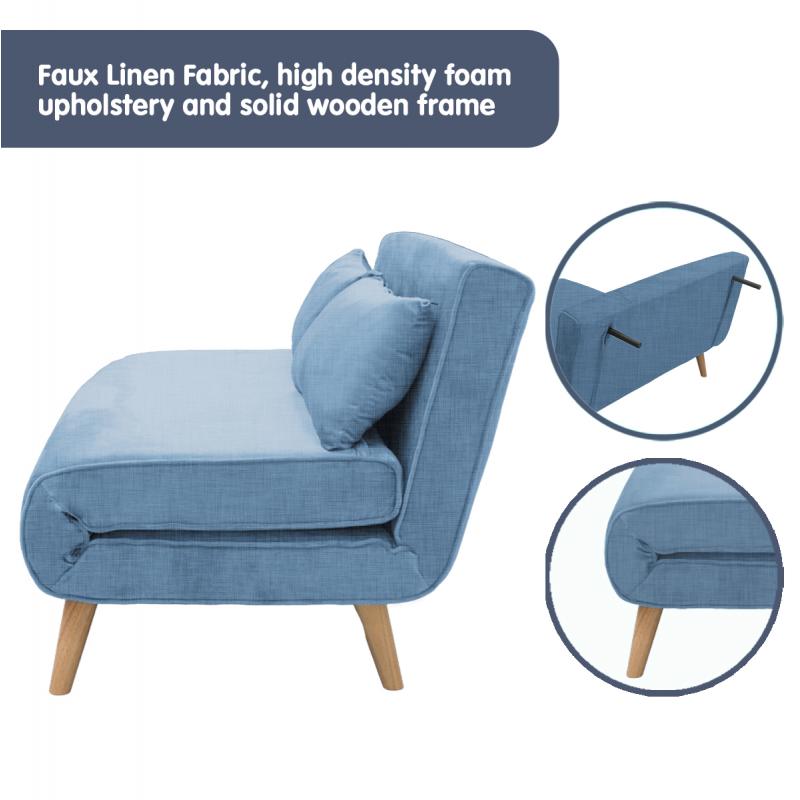 Sofia Faux Linen Loveseat Sofa Bed by Sarantino Blue