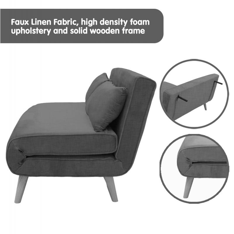 Sofia Faux Linen Loveseat Sofa Bed by Sarantino Dark Grey