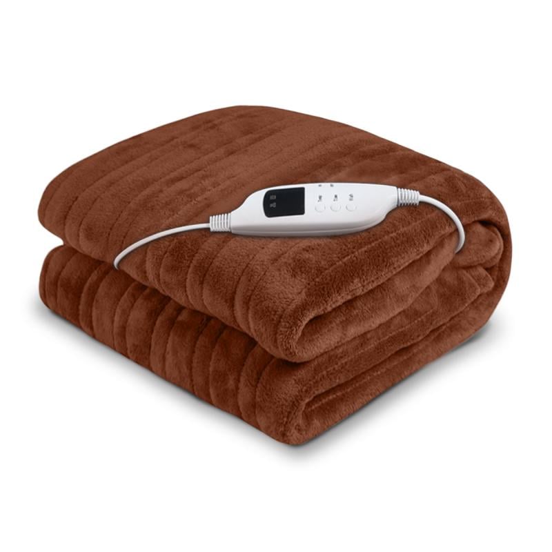 Laura Hill Heated Electric Blanket Throw Rug Coral Warm Fleece Winter Brown