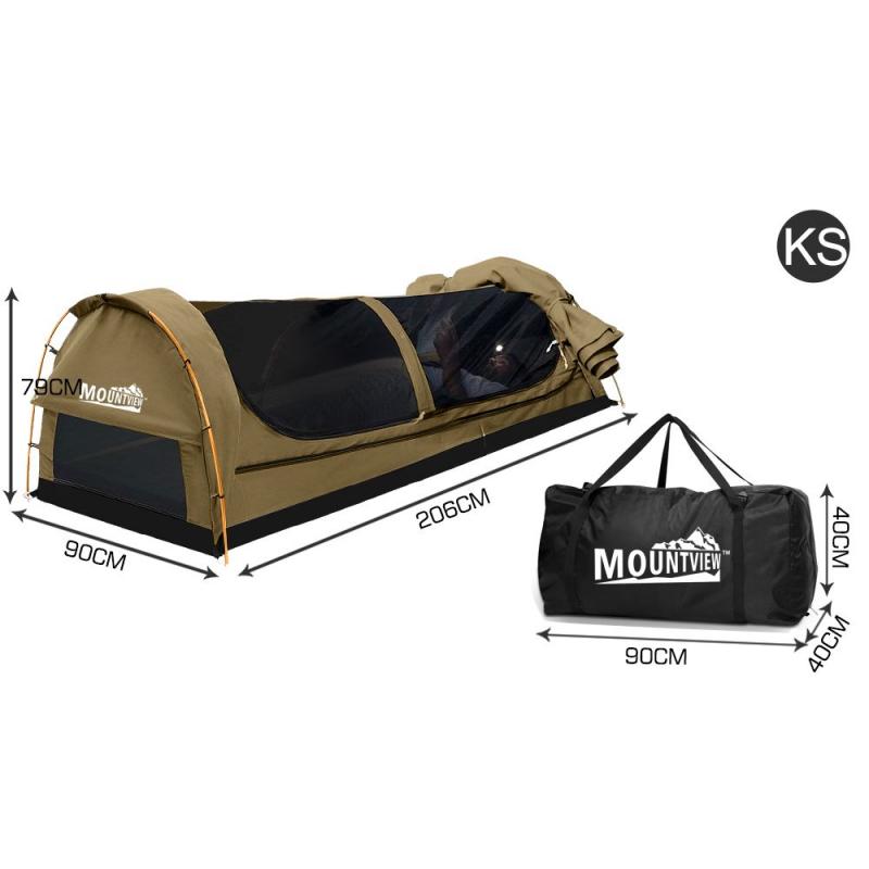 Mountview King Single Swag Camping Swags Canvas Dome Tent Khaki