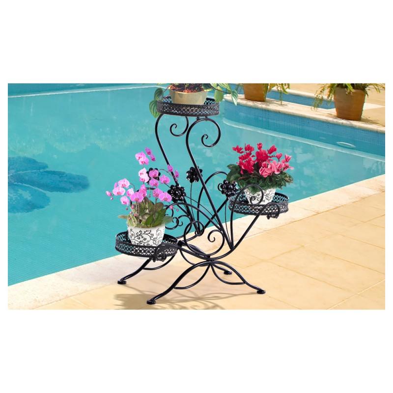 Metal Outdoor Indoor Pot Plant Stand Garden Decor Flower Rack Black