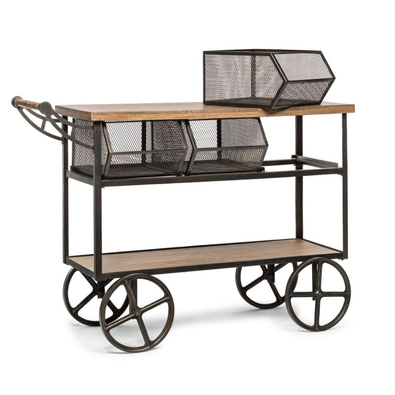 Retro Wooden Kitchen Island Trolley On Wheels With Storage Drawers