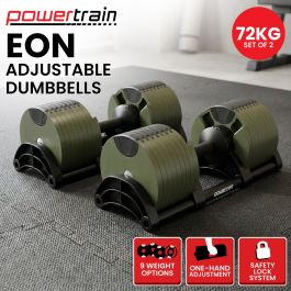 Powertrain Eon 72kg Adjustable Dumbbells Pair 4-36kg Quick Dial Cast ...
