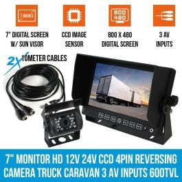 7 Inch 4 Channel Reverse Monitor 7in Monitor Hd 12v 24v Ccd 4pin Reversing Camera Truck Caravan