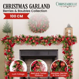 Christabelle 1m Christmas Garland with Red Berries & Pine Cones Baubles ...
