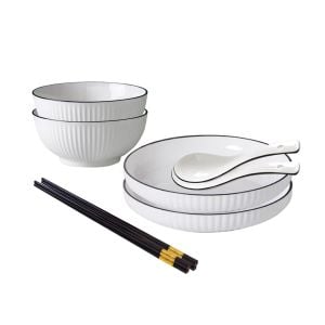 White Ceramic Dinnerware Crockery Soup Bowl Plate Server Set of 4