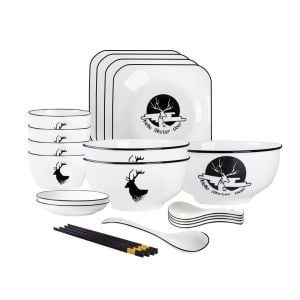 White Antler Printed Ceramic Dinnerware Set Crockery Set of 13
