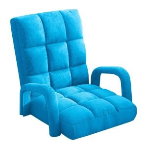 Foldable Lounge Adjustable Floor Lazy Recliner Chair w/ Armrest Blue