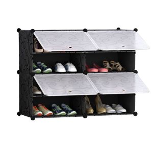 4 Tier 2 Column Shoe Rack Organizer Sneaker Footwear Storage Cabinet