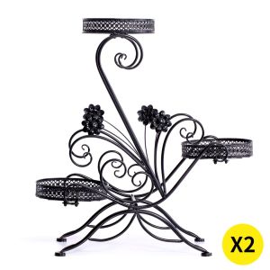 2X Outdoor Indoor Flower Pot Plant Stand Metal Corner Shelf Garden