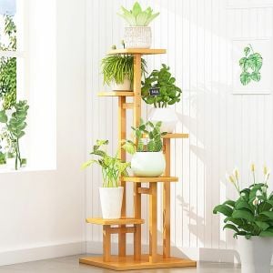 5 Tiers Vertical Bamboo Plant Stand Flower Shelf Rack Outdoor Garden