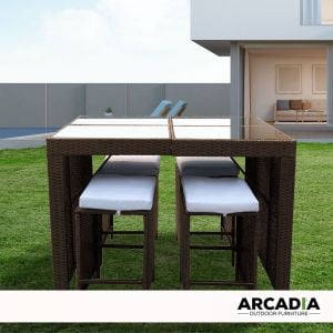 Furniture Outdoor 5 Piece Bar Table Set Rattan  Oatmeal and Grey