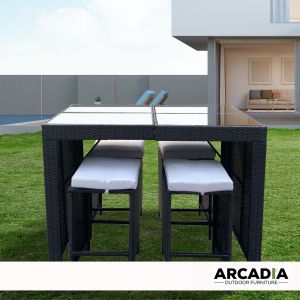 Furniture Outdoor 5 Piece Bar Table Set Rattan - Black and Grey