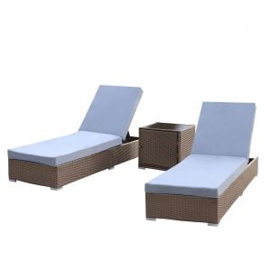 Outdoor Furniture 3pc Sunlounge Set Rattan Garden Bed Lounger Oatmeal