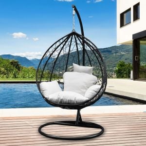 Furniture Rocking Egg Chair Outdoor Wicker Rattan - Black and Cream