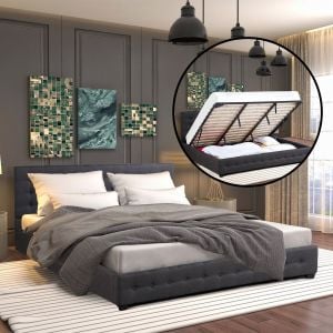Milano Eden Gas Lift Bed With Headboard Dark Grey Fabric- King Single