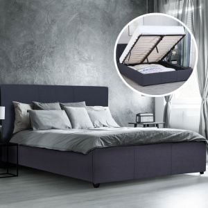 Luxury Gas Lift Bed Frame And Headboard Queen - Dark Grey